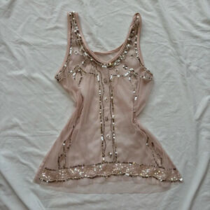 Wet Seal Vintage Pink silver & gold sequin bead beaded embellished cami tank top